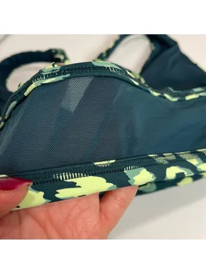 Aerie Sports Bra Womens L OFFLINE Goals Plunge Leopard Print Deep Forest Green thumbnail 5