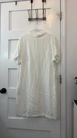 White Linen H&M Midi Maxi Dress T-shirt V-neck thumbnail 7