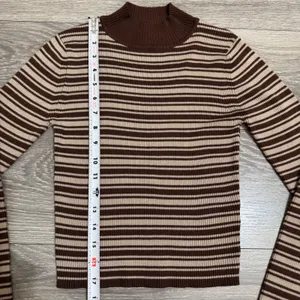 The Slope Brown Striped‎ Ribbed Mock Neck Long Sleeve Top Womens Size Medium Y2K thumbnail 6