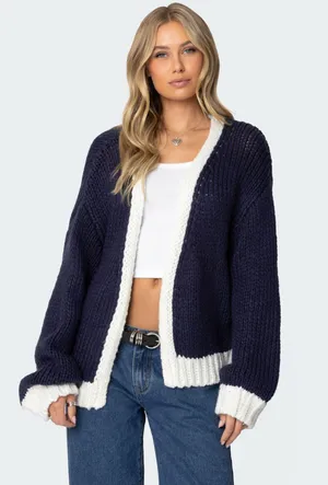 Edikted contrast chunky knit cardigan thumbnail 1