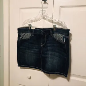 Old Navy Jean Skirt With Striped Front‎ Pockets Womens Size 12 Blue Denim NEW thumbnail 7