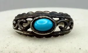 Vintage Sterling Silver Turquoise Cabochon Scroll Ring Size 7.5 Southwestern thumbnail 1