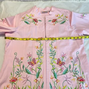 Vintage Quacker Factory Floral Embroidered Zip Up Jacket Women’s Size Large Pink thumbnail 9