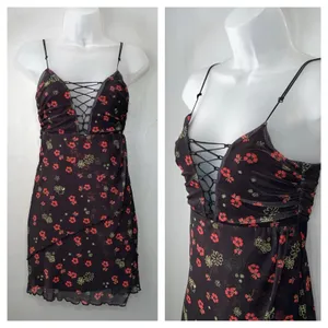 Urban Outfitters Mini Dress Juniors Size Small Black Floral Mesh Y2K Whimsigoth thumbnail 2