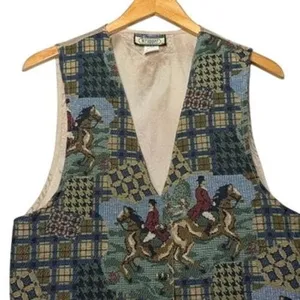 Wrapper Vintage Equestrian Tapestry Vest Womens Large Fox Hunt Plaid Made in USA thumbnail 6