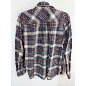 Carhartt Button Up Plaid Flannel Shirt Women's Large Blue Brown Cabincore Cozy thumbnail 2