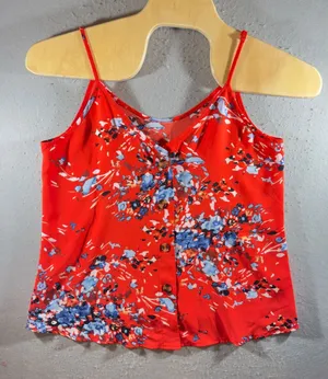 1165 | Floral Button Front Spaghetti Strap Camisole Tank Top‎ Red Women L thumbnail 1
