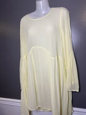 LACAUSA Anthropologie Dress Women Medium Yellow Sheer Bell Sleeve Trapeze Swing thumbnail 5