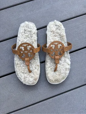 NWOT Tory Burch Miller Cloud Sandal Cork Shearling Caramel Neutral 7 thumbnail 3