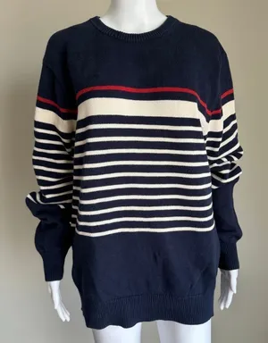 J. Crew 100% Cotton Striped Oversized Coastal Knit Sweater Size XL thumbnail 1
