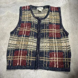 Vintage St John’s Bay Plaid Wool Blend Full Zip Sweater Vest Size Small thumbnail 1
