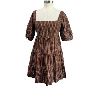 Faithfull the Brand Eryn‎ Mini Dress Brown & White Polka Dot Puff Sleeve Sz 4 thumbnail 2