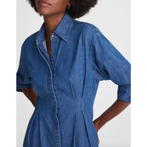 Madewell Denim Pleated Mini Shirtdress Bouvier Wash Blue Long Sleeve US 8 NWT thumbnail 5
