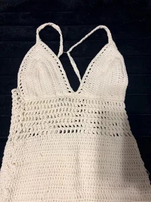 emory park Cream Crochet Halter Dress thumbnail 3