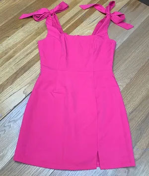 Lulus Hot Pink Tie-Strap Mini Dress 4D0818 Square‎ Neck Front Slit Size Small thumbnail 1