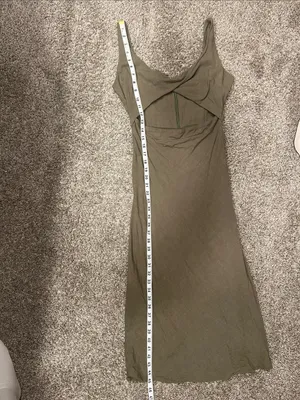 MABLE Cotton Open Front Twist Midi Dress In Olive Size Medium thumbnail 10