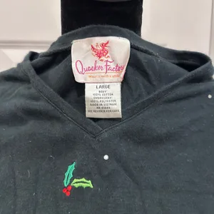 Quacker Factory Black Christmas Shirt Womens with Holly and Beads thumbnail 3