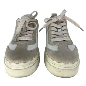Chloé‎ Lauren Leather Suede Platform Sneakers White Beige 37 thumbnail 8
