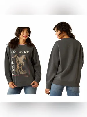 Ariat To Ride Born Western Graphic Oversized Crew Sweatshirt 2X NWT Rodeo thumbnail 2