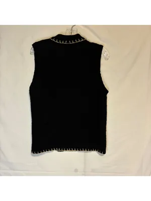 Vintage 90s Classic Elements Embroidered Fall Leaves Sweater Vest Black Knit M thumbnail 2