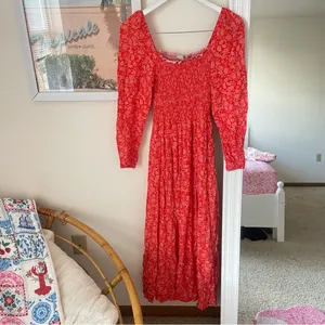 Anthropologie Dolan Stratton Smocked Floral Long Sleeve Midi Dress Size Medium thumbnail 4