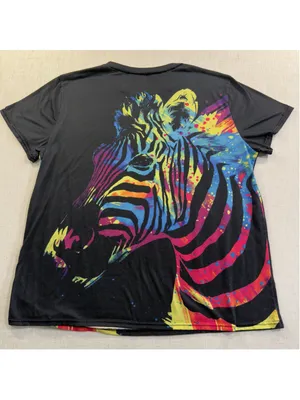 Unisex Colorful Rainbow Paint Splatter Zebra Graphic T-Shirt All Over Print XL T thumbnail 4