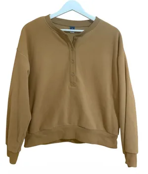 Old Navy Size Medium Brown Fleece Button-Front Crewneck Sweatshirt thumbnail 1