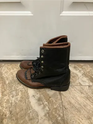 Laredo Women's Black Brown Leather Lace-Up Kiltie Fringe Roper Boots Size 7 thumbnail 2