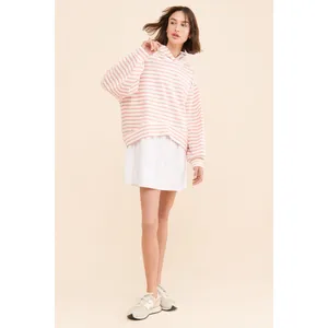 Anthropologie Pilcro Hooded Sweatshirt Twofer Mini Dress Large‎ Pink Stripe thumbnail 4