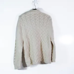 Free People Alpaca Wool Chunky Cable Knit Collarless Pullover Sweater Ivory XS thumbnail 4