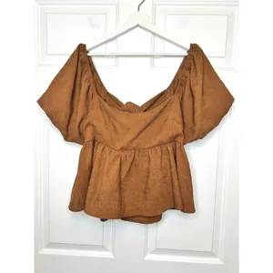 Aurelia‎ Parks Francesca's Peplum Top XL Brown Puff Sleeve Tie Back thumbnail 2