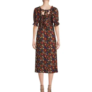 BeachLunchLounge 26G Floral Smocked Midi Dress Square Neck‎ Tie Back Size XL thumbnail 2