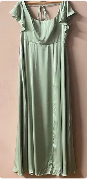 Azazie Dusty Sage A-Line Satin Maxi Dress NWT Size A16 thumbnail 1