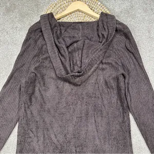 Barefoot Dreams CozyChic Lite Relaxed Hooded Cardigan Open Front Pockets Brown L thumbnail 8