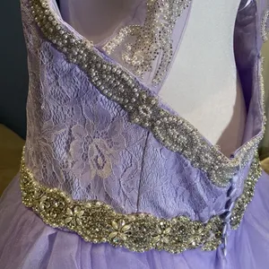 Women’s Purple Full Length V-Neck Silver Beaded Prom Party Dress Size 14 NWT thumbnail 8