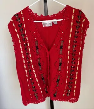 Carolina Colours Holiday Christmas Tartan Ribbon Bow Vest Sweater Vest Vintage thumbnail 1