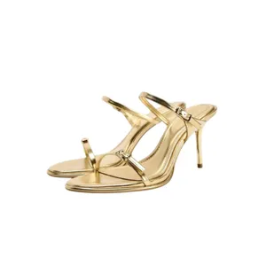 ZARA Metallic Gold Strap Stiletto Heels Sandals 3.1" 9 EUC thumbnail 11