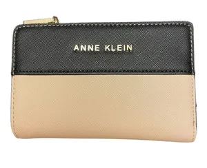 Anne Klein Bifold Wallet Women’s Color Block Tan Black Gold Letter Faux Leather thumbnail 1
