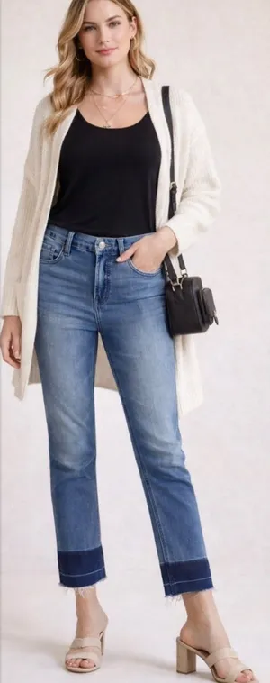 Jen7 By 7 For All Mankind Ankle Straight Jeans Raw Fray Hem Contrast Denim SZ 2 thumbnail 1