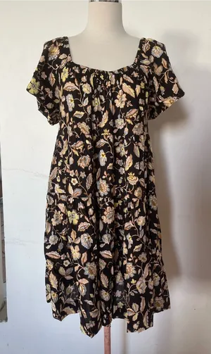 Old Navy Black Floral Mini Dress with Cream & Yellow Accents thumbnail 1