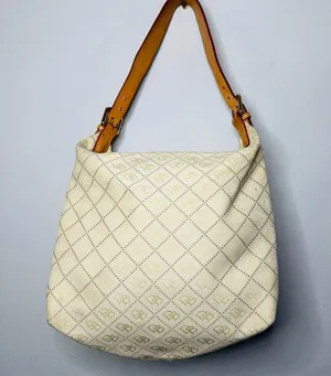 DOONEY & BOURKE Cream Yellow DB Monogrammed Vachetta Leather Shoulder Bag thumbnail 1