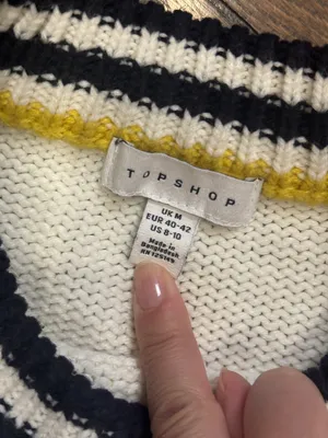 Top shop oversized puff striped sleeve mock neck cable knit sweater medium thumbnail 6