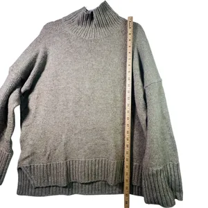 Abercrombie & Fitch Mock Neck Sweater‎ Tan Beige Wool Blend Knit Large Oversized thumbnail 6