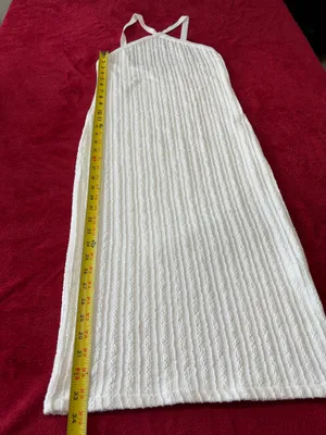 Zara White Cable Knit Cross Neck Halter Dress M Quiet Luxury Coastal ResortWear thumbnail 4