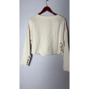 Alo Yoga Lace Up Pullover Suspension Sweatshirt in cream Sz M thumbnail 6