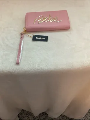bebe Pink Zip-Around Wallet Wristlet with Gold Logo thumbnail 2