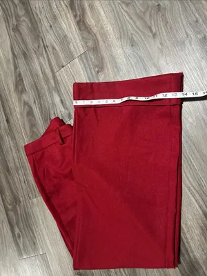 SHEINBAE is Red High-Rise Wide Leg Pants with Cuffed Hem thumbnail 10