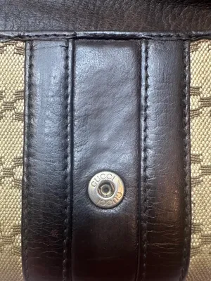 GUCCI Horsebit Diamante Brown Leather and Beige Canvas Bifold Wallet WOC thumbnail 10