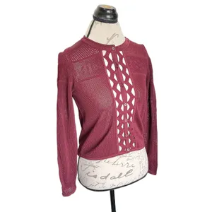 Sandro Sweater Long Sleeve Cropped Open Knit Top Cutout Mesh Quiet Luxury Sz XS thumbnail 3