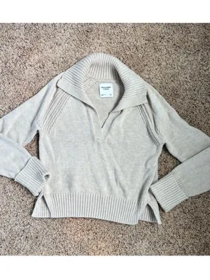 Abercrombie Cream Collared Knit Sweater thumbnail 2